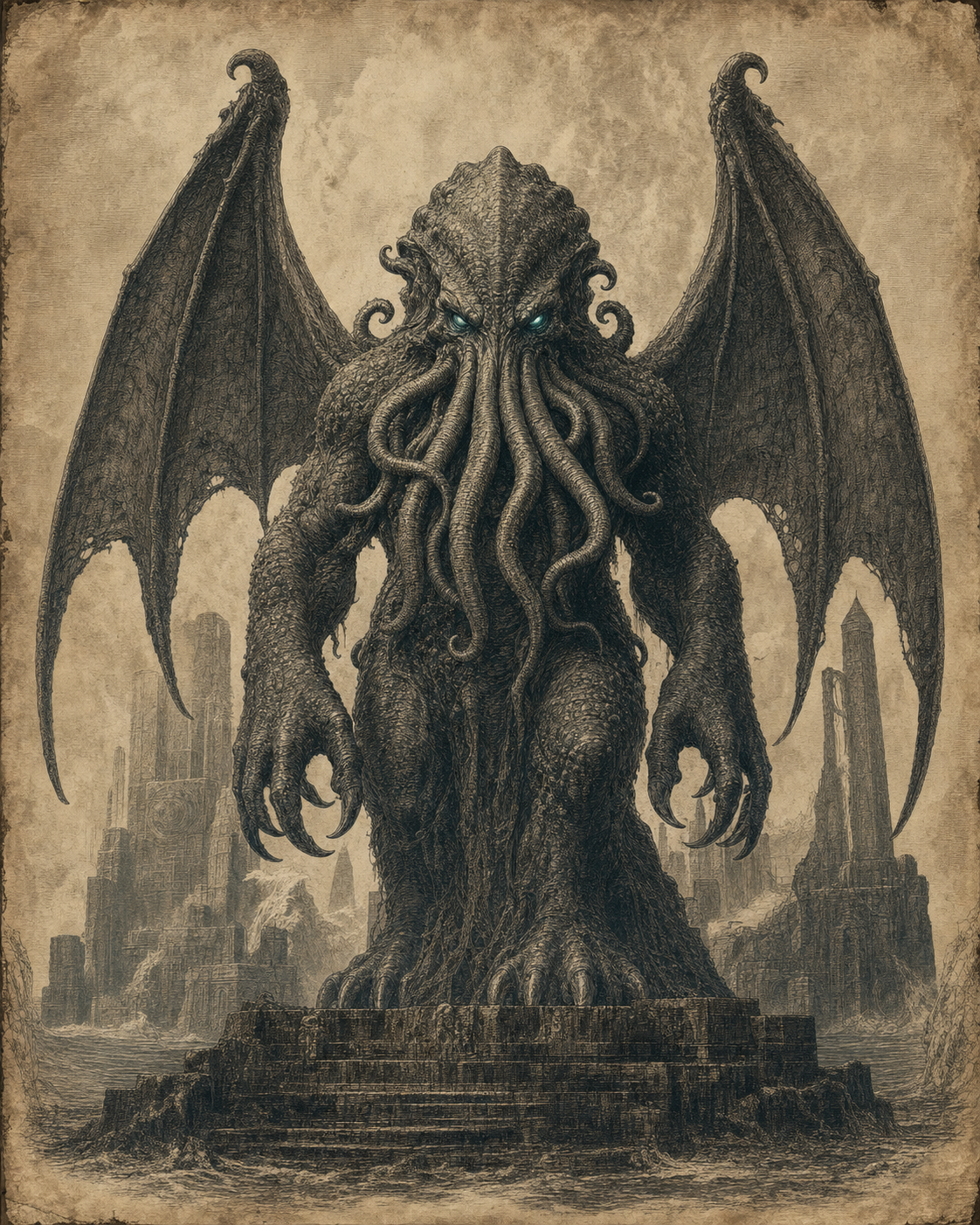 Engraved Cthulhu codex plate